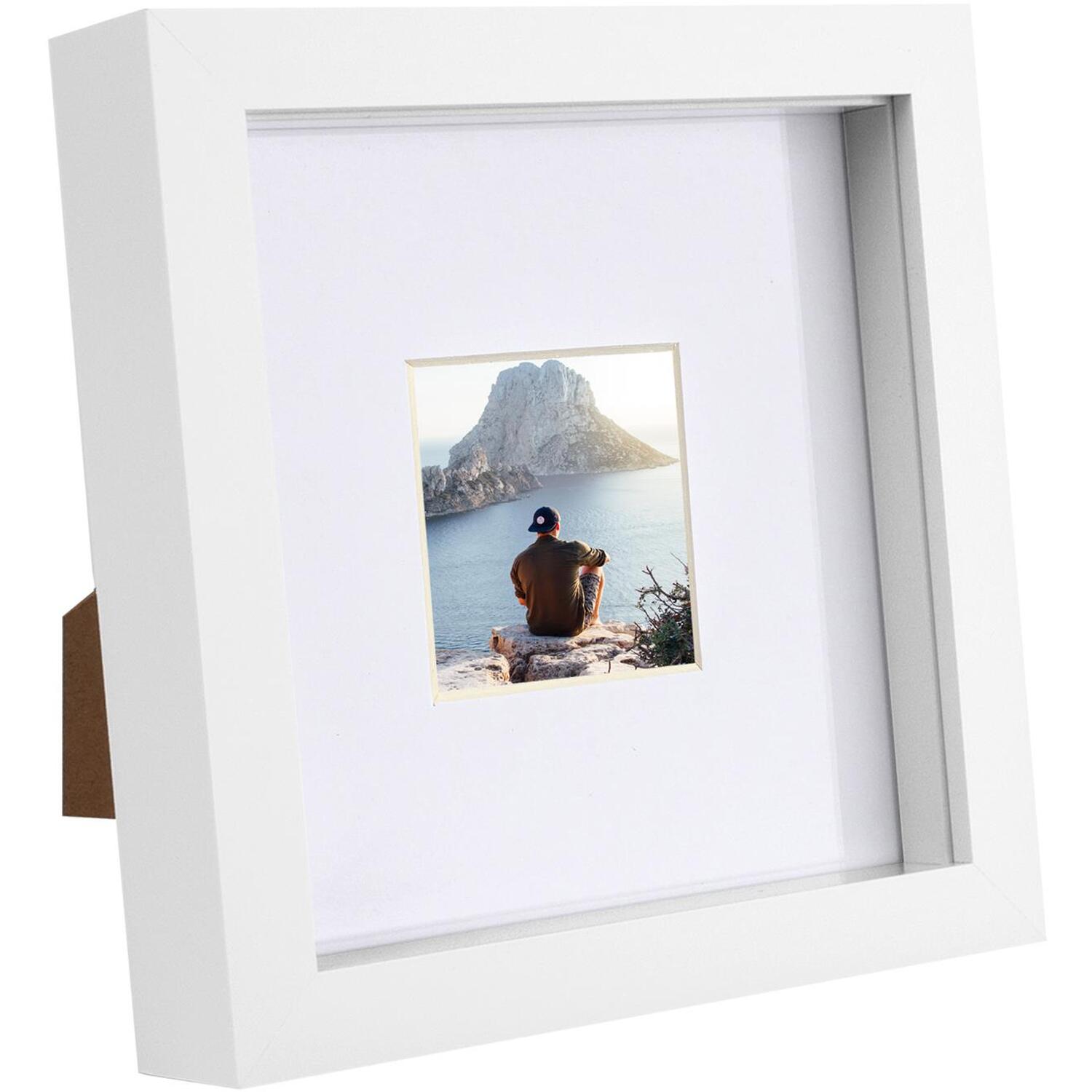 6" x 6" White 3D Box Photo Frame - 2" x 2" Mount - White/White