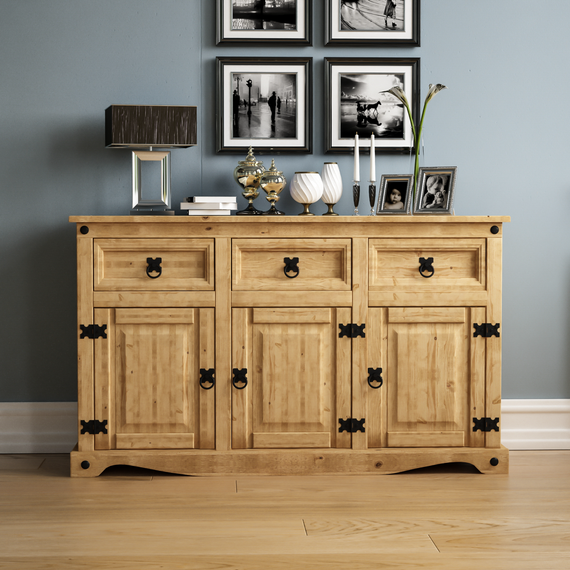 Corona 3 Door 3 Drawer Sideboard - Pine