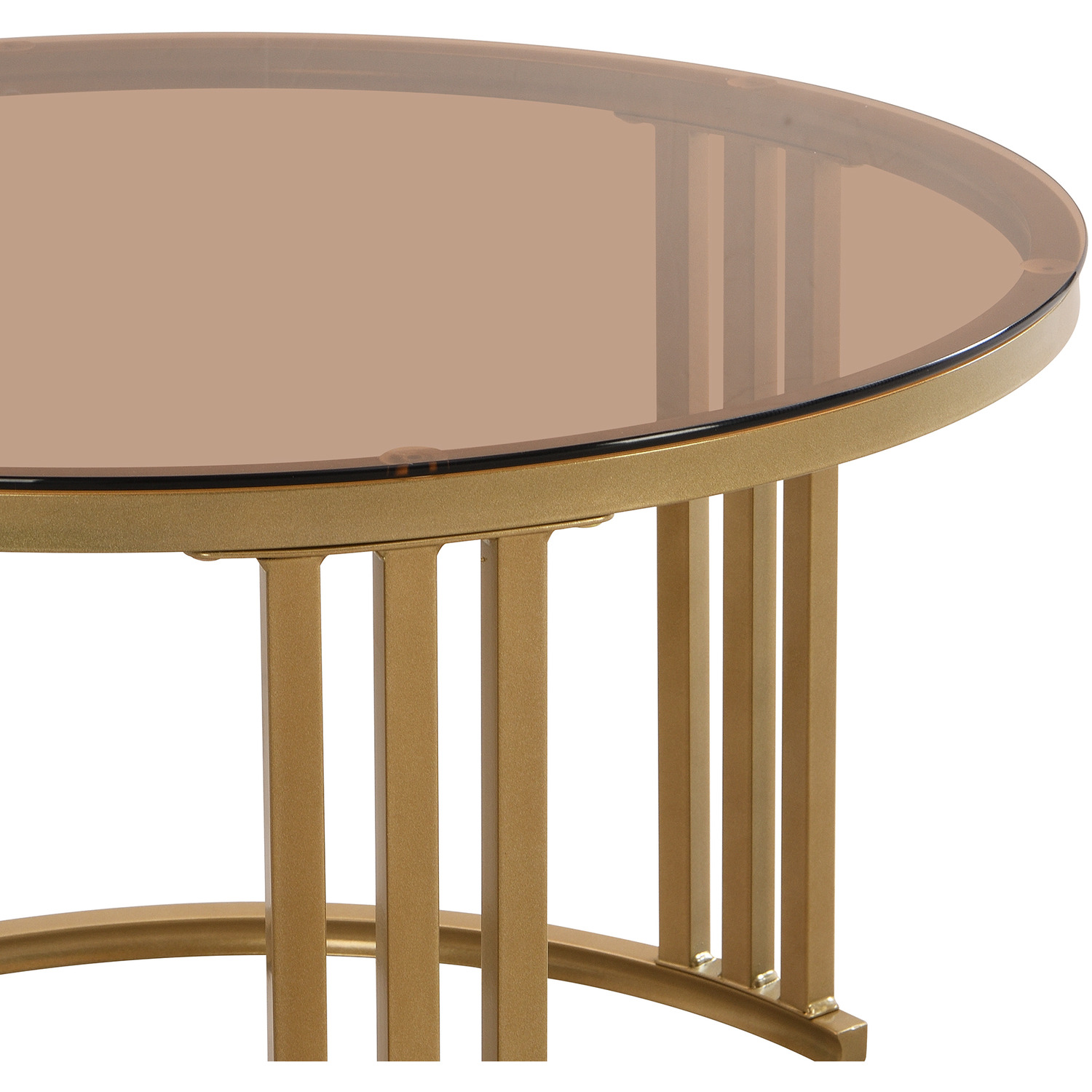 Set Of 2 Round Nest Coffee Table With Side Table - Brown