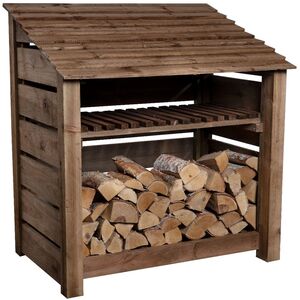 Slatted Single Bay Wooden Log Store With Kindling Shelf