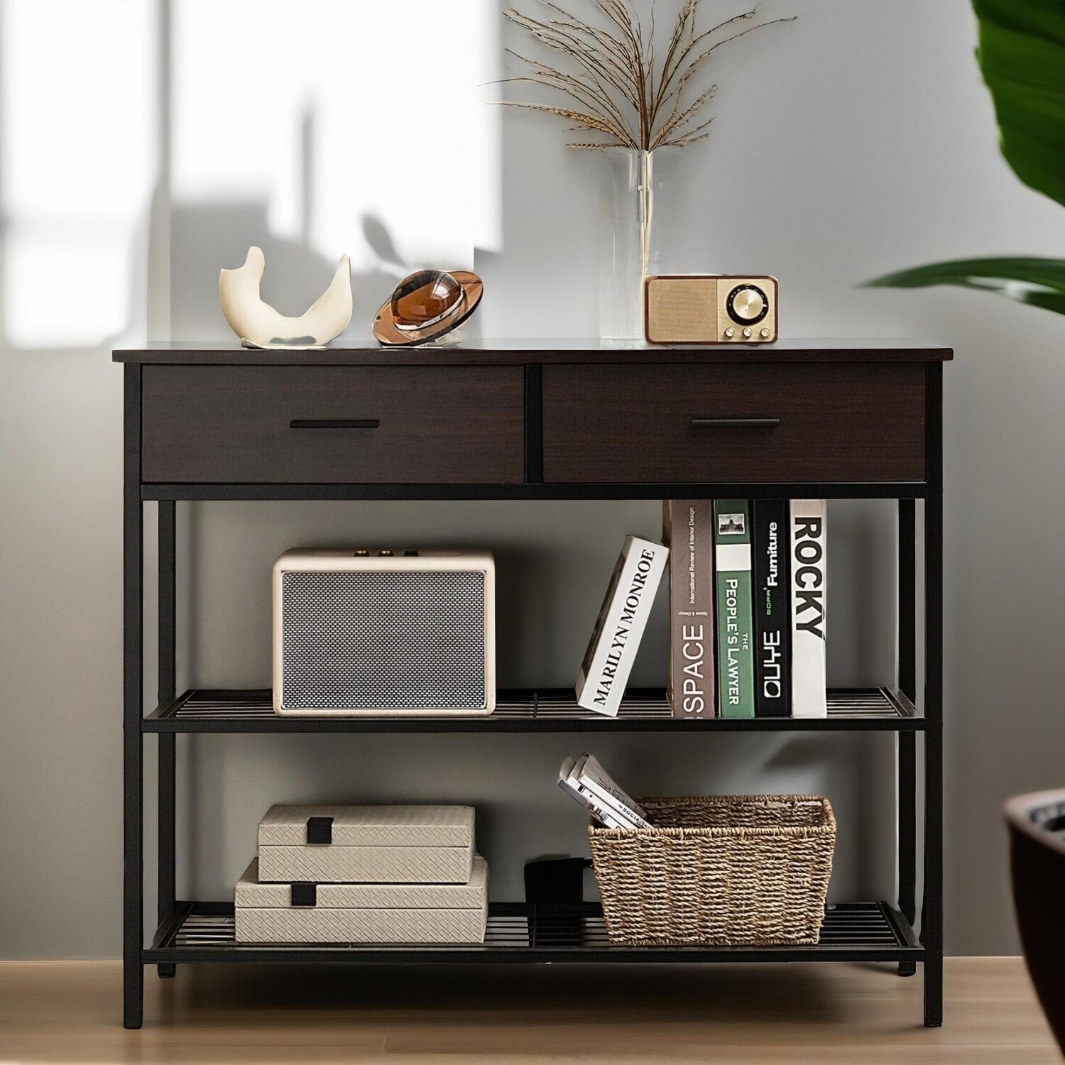 Console Table With 2 Drawers 2 Shelves