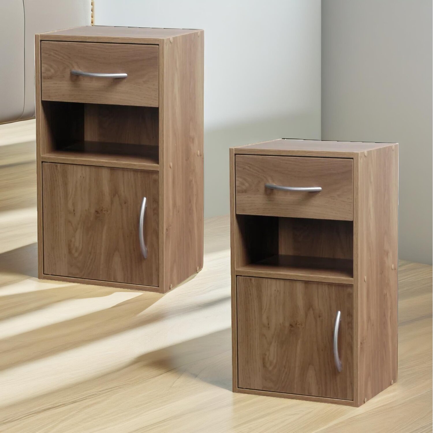 2pc Wooden Bedside Nightstand Bedroom Furniture - Brown