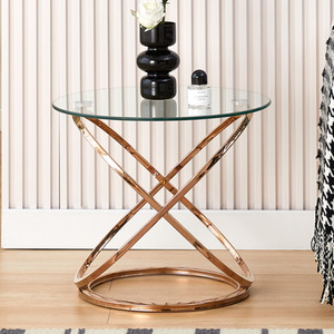 Round Side End Table with Glass Top