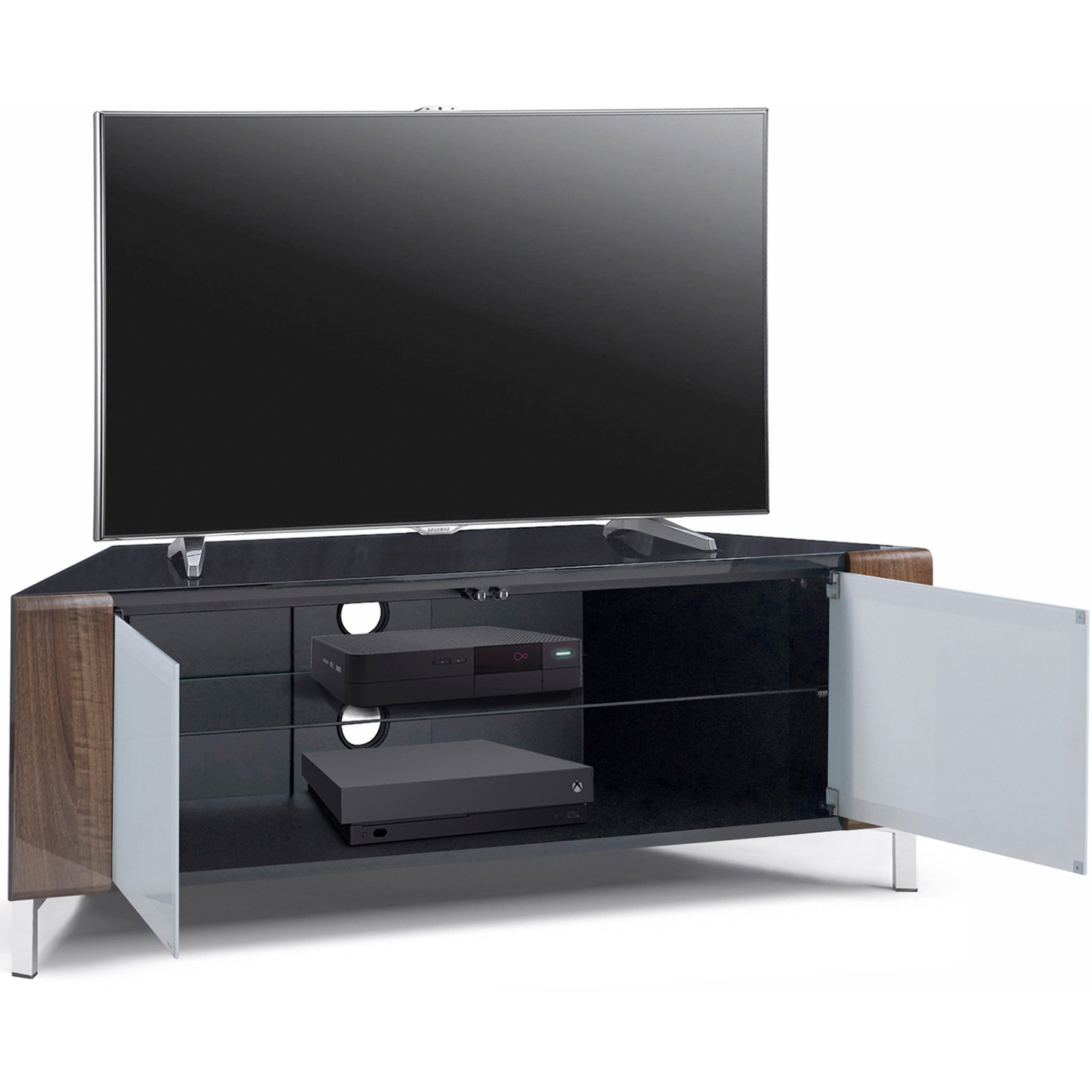 Corvus Corner-friendly Tv Cabinet Black - Walnut White