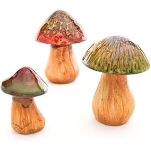 3 x Glazed Ceramic Toadstool Garden Ornaments