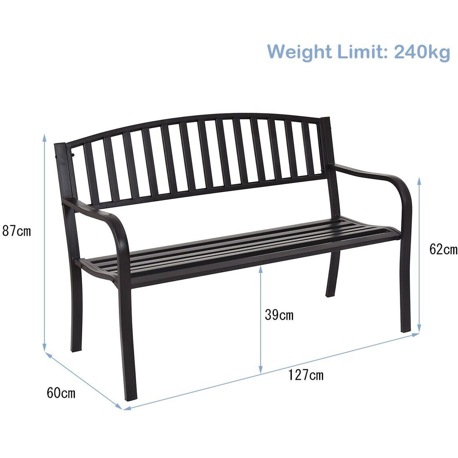 2-seater Garden Bench Loveseat Furniture - Black