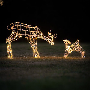 1m Wire Frame Christmas Mother and Baby Deer with 250 Warm White and Multi LEDs