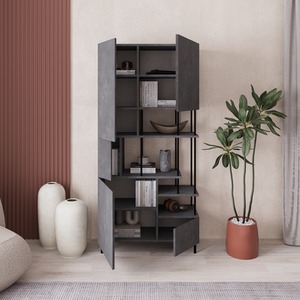 Modern Key Bookcase 5-Door Cabinet with Open Shelves