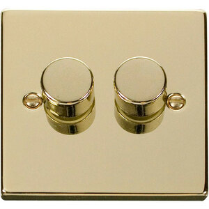 Polished Brass 2 Gang 2 Way LED 100W Trailing Edge Dimmer Light Switch