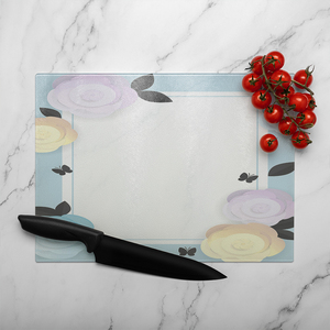 Pastel Colour Flowers Glass Chopping Board-large