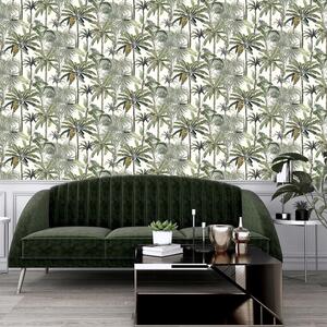 Tropical Banana Leaves Cream Green Wallpaper