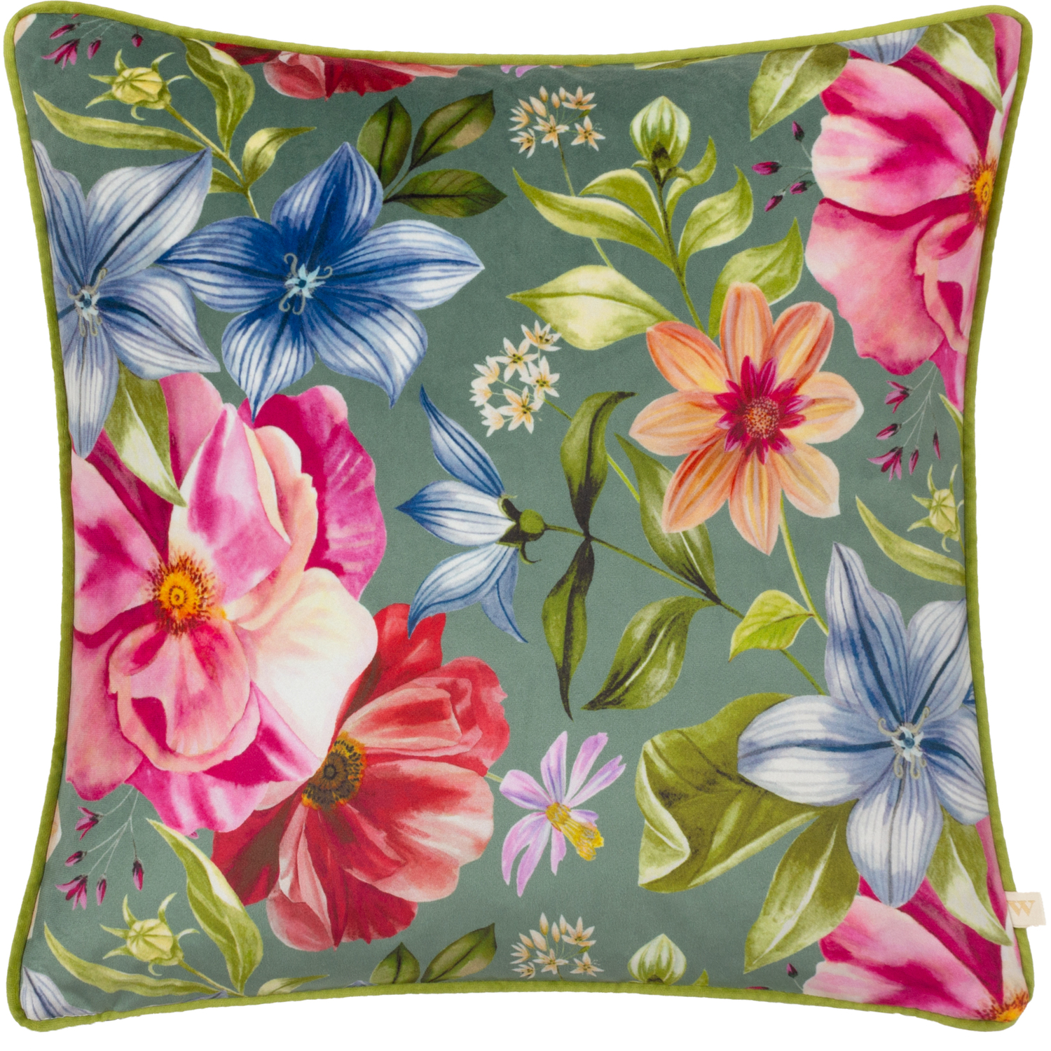 Nectar Garden Petunia Floral Piped Cushion - Teal Polyester