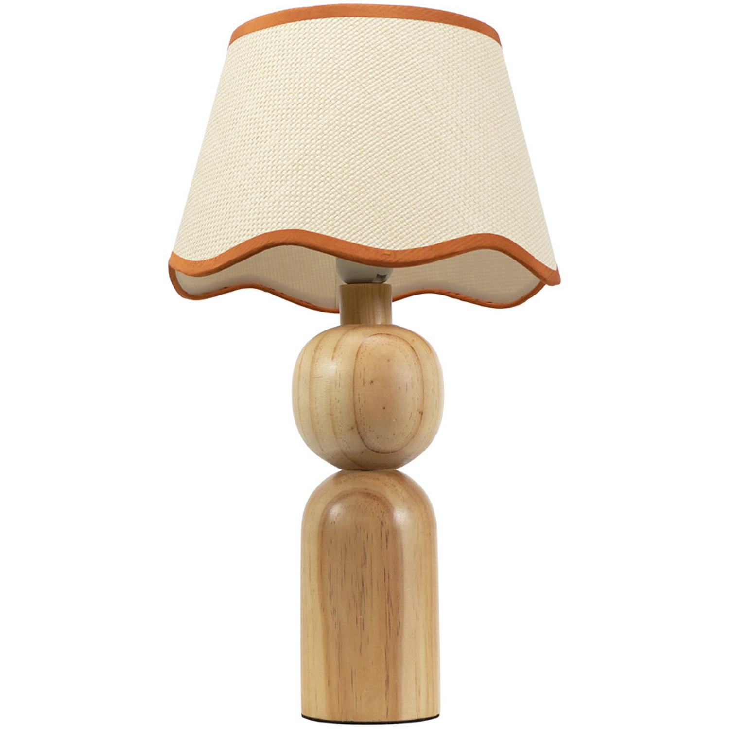 Azalea Rustic Wooden Table Lamp with Linen Scallop Edge Shade - Rust / Bulb Included