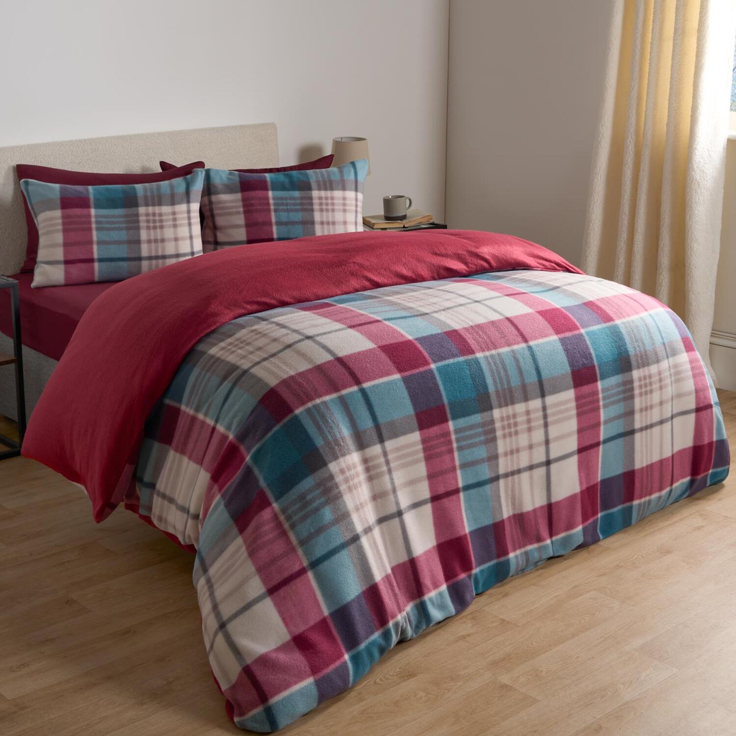 Jasper Check Fleece Duvet Set - Burgundy King