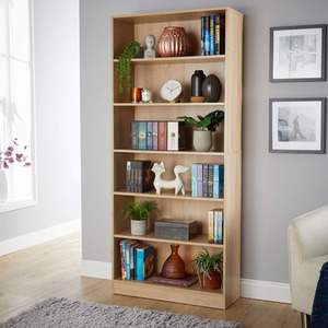 Oak Effect Home Source Clara Tall Wide Storage Bookcase  shot 7021629