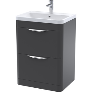 Floor Standing 2 Drawer Vanity Unit Polymarble Basin Soft Black 600mm