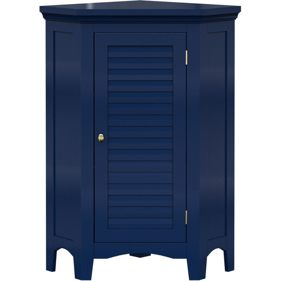 Glancy Freestanding Corner Floor Cabinet with Faux Louvered Door Navy