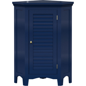 Glancy Freestanding Corner Floor Cabinet with Faux Louvered Door Navy