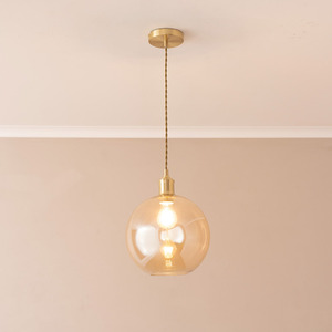Bellamy Amber Glass Globe Single Ceiling Pendant Light with LED Bulb