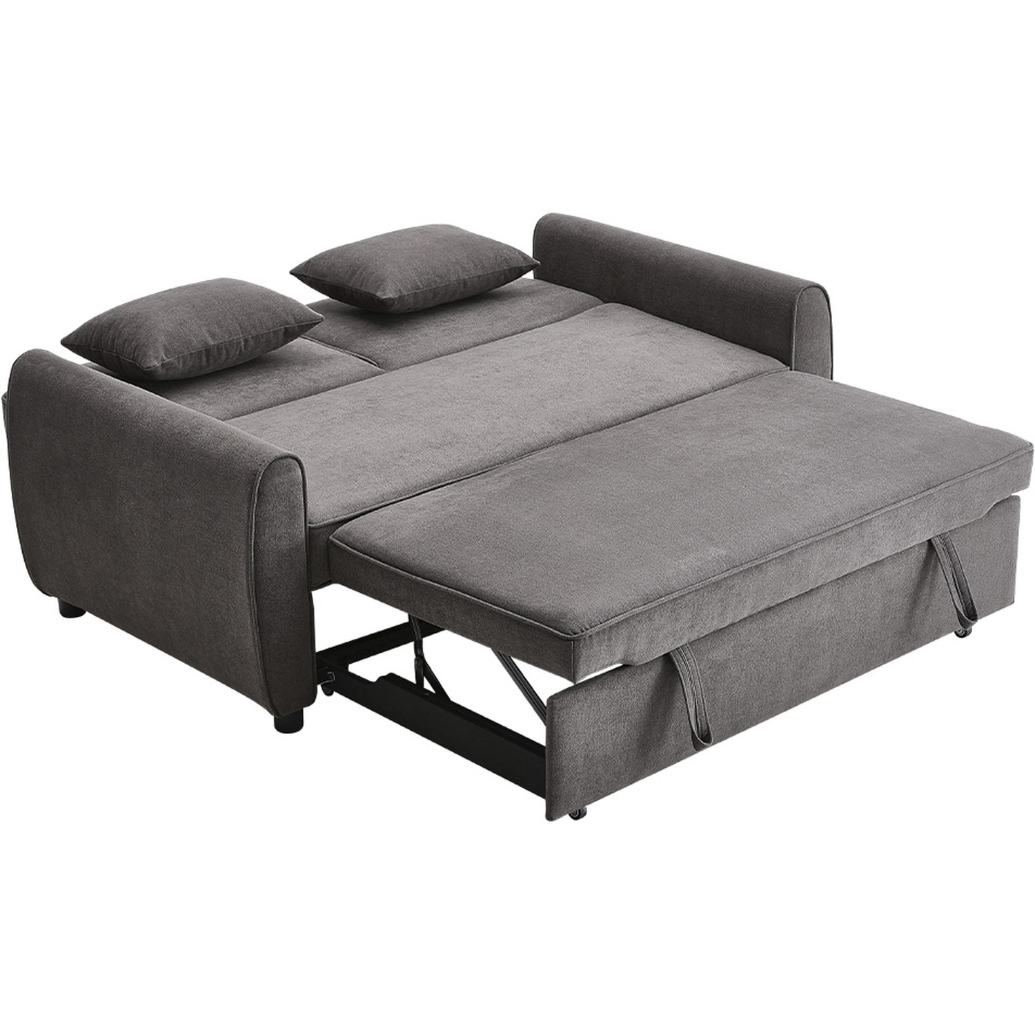 Fabric Convertible Sofa Bed With Two Pillows - Dark Grey