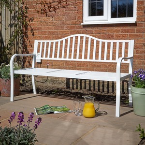 White Home Source Valletta Metal Outdoor Garden Loveseat Bench shot 8089007