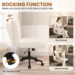 Ivory Yaheetech Rolling Desk Chair Makeup Chair with Extra Wide Seat shot 8245342