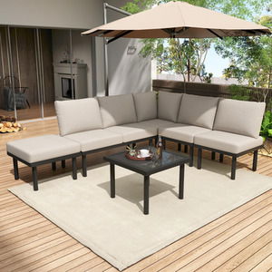 Handwoven Rope 6 Seater Garden Lounge Set with Coffee Table