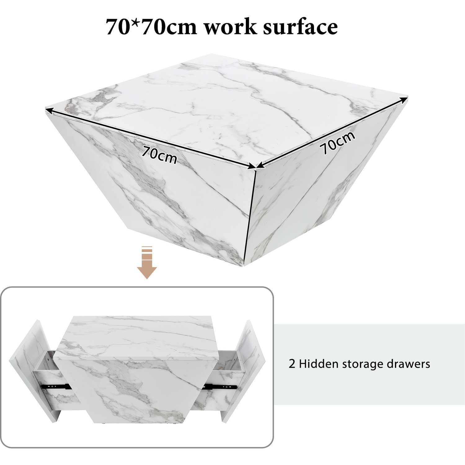 Square Marble Effect Coffee Table - White