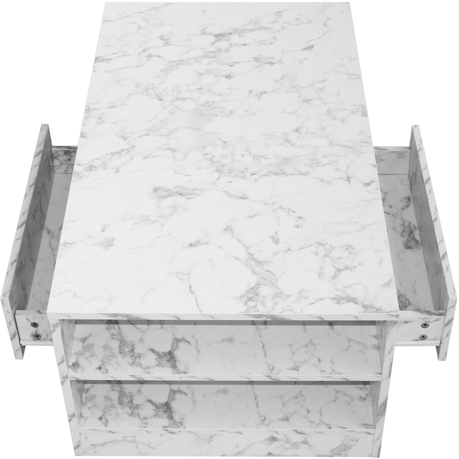 Modern 2 Drawer Led Coffee Table - White Marble