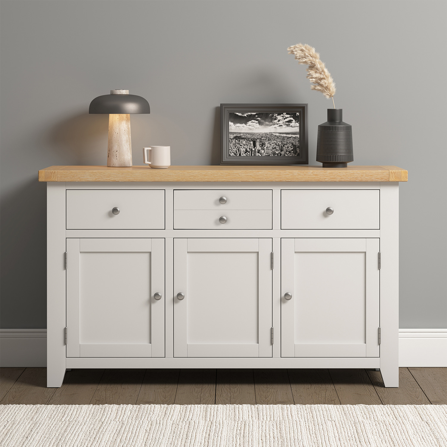 Windsor 3 Door 3 Drawer Sideboard Fully Assembled - Ivory