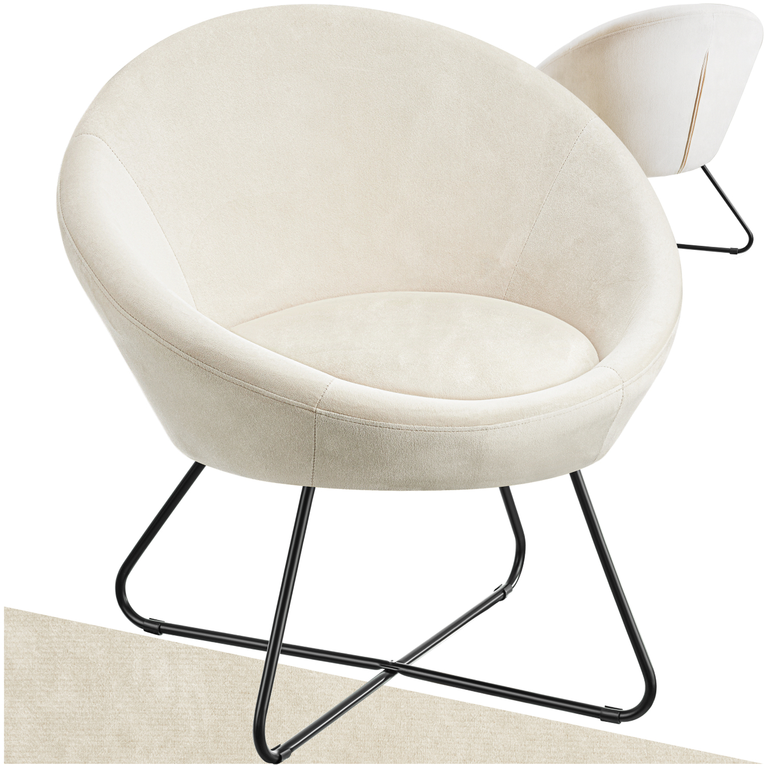 Accent Chair Centera Curved Backrest Steel Frame - Velvet Look Beige