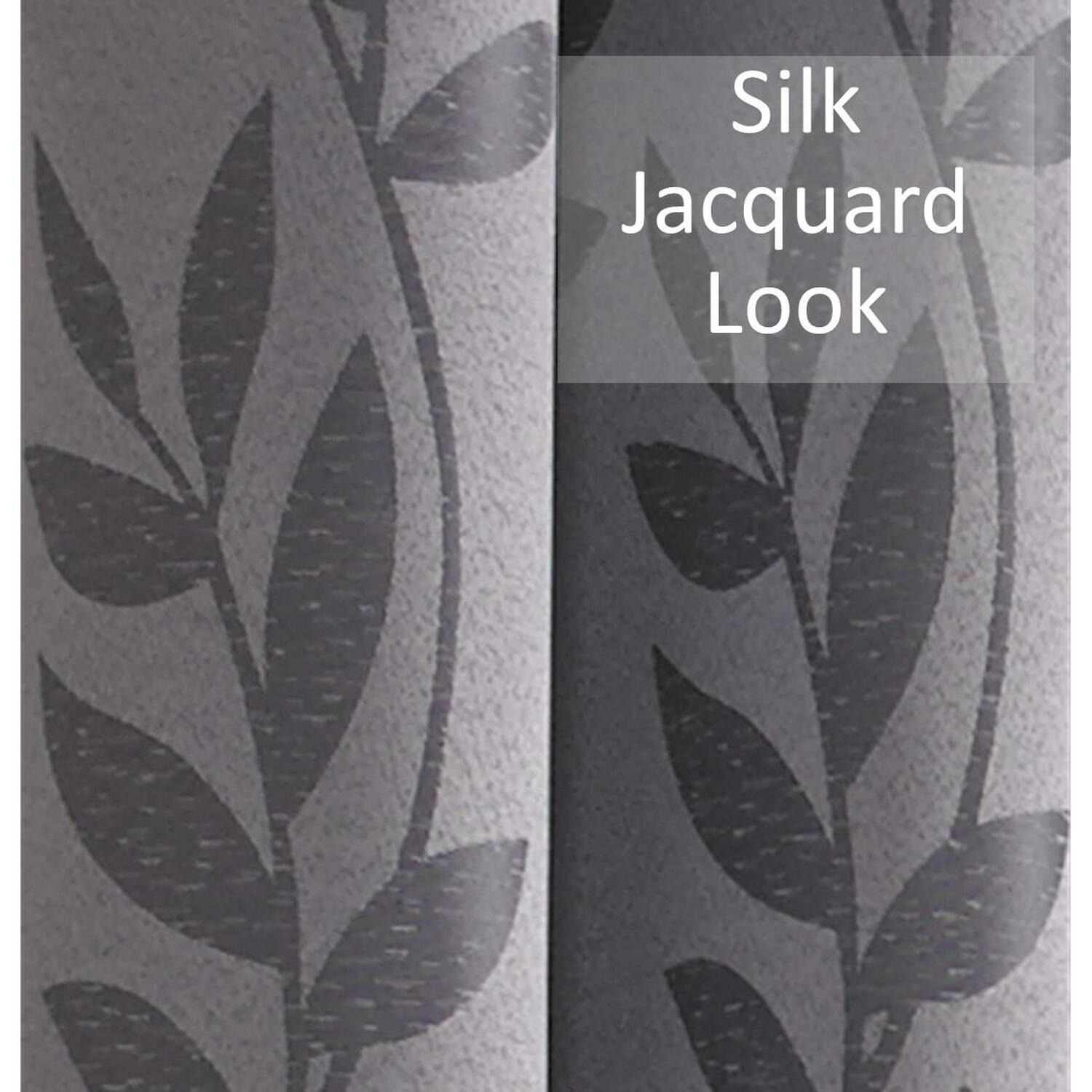 Faux Silk Dupion Leaf Jacquard Ring Top Curtains - Silver 229cm 168cm