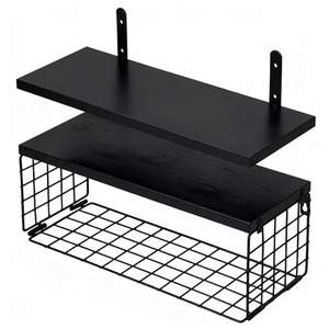 3-Tier Wall-Mounted Floating Shelves with Wire Basket