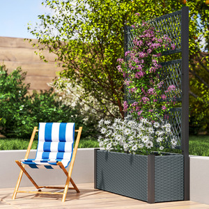 Charcoal grey Outsunny Garden Planter Box with Trellis, Liner shot 11527409