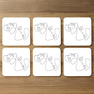 Man and woman touch by one line Designer Coaster Set