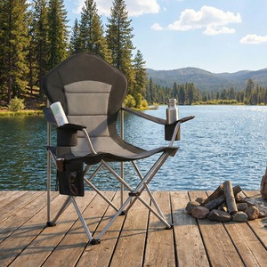 Black and Gray Camping Chair, Folding Outdoor Chair with Wide Seat and High Back shot 12553364