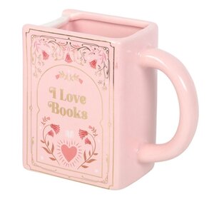 I Love Books Pink Book Shaped Mug Literary Tea Gift