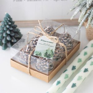 Set of 6 Pinecone Tealight Candles for Festive Decor