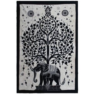 Handmade Cotton Bedspread  Wall Hanging - Elephant Tree Mono Design