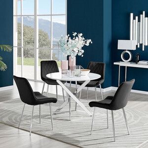 Novara White High Gloss Dining Table 4 Pesaro Silver Chairs