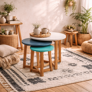 Birr Set of 3 Nesting Tables - Solid Oak Legs, Matt Natural Tops