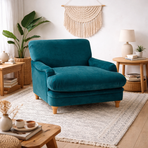 Greystones Peacock Blue Velvet-Effect Armchair