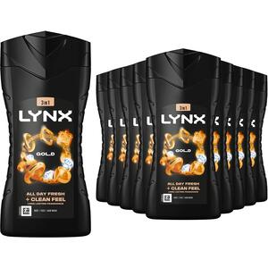 Lynx Gold 12-H Refreshing Fragrance Shower Gel Body Wash for Men, 225ml, 18 Pack