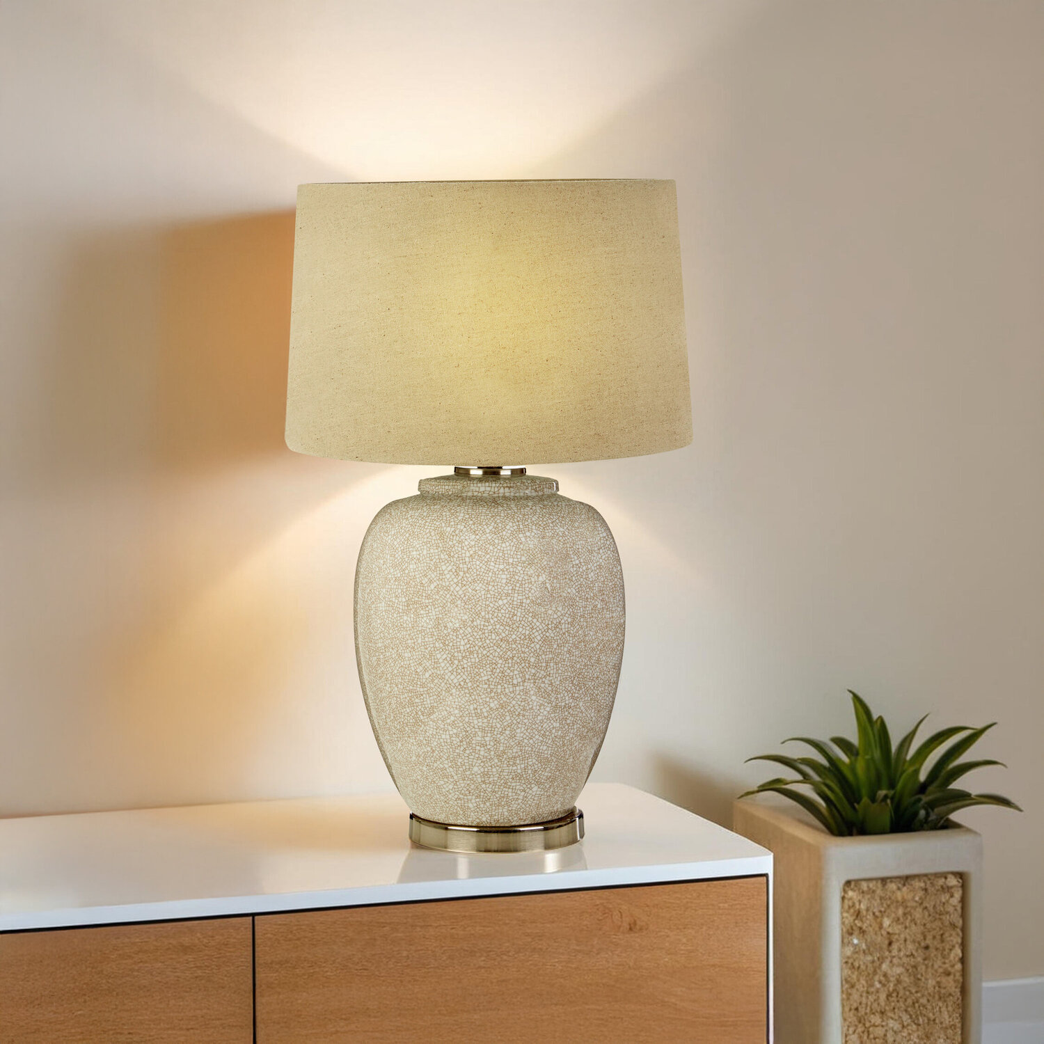 Anora Ceramic Table Lamp With Linen Shade - Gold