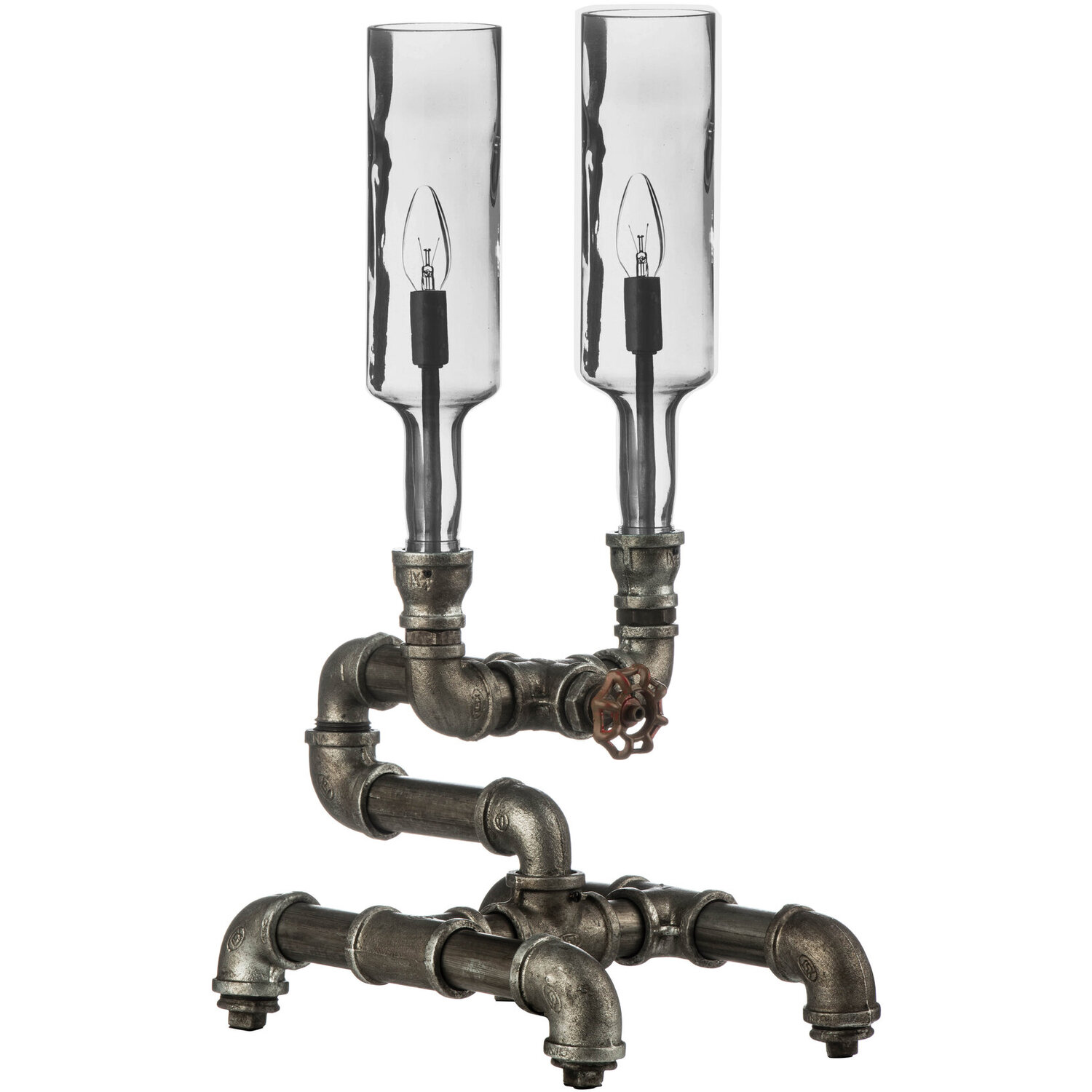 Maren Dual Industrial Bottles Table Lamp - Silver
