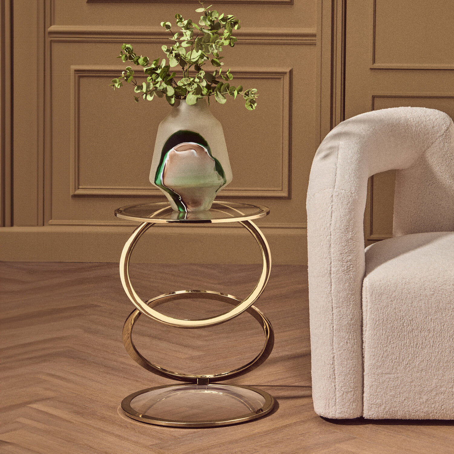 Oria Clear Glass End Table With Warm Metallic Frame - Gold