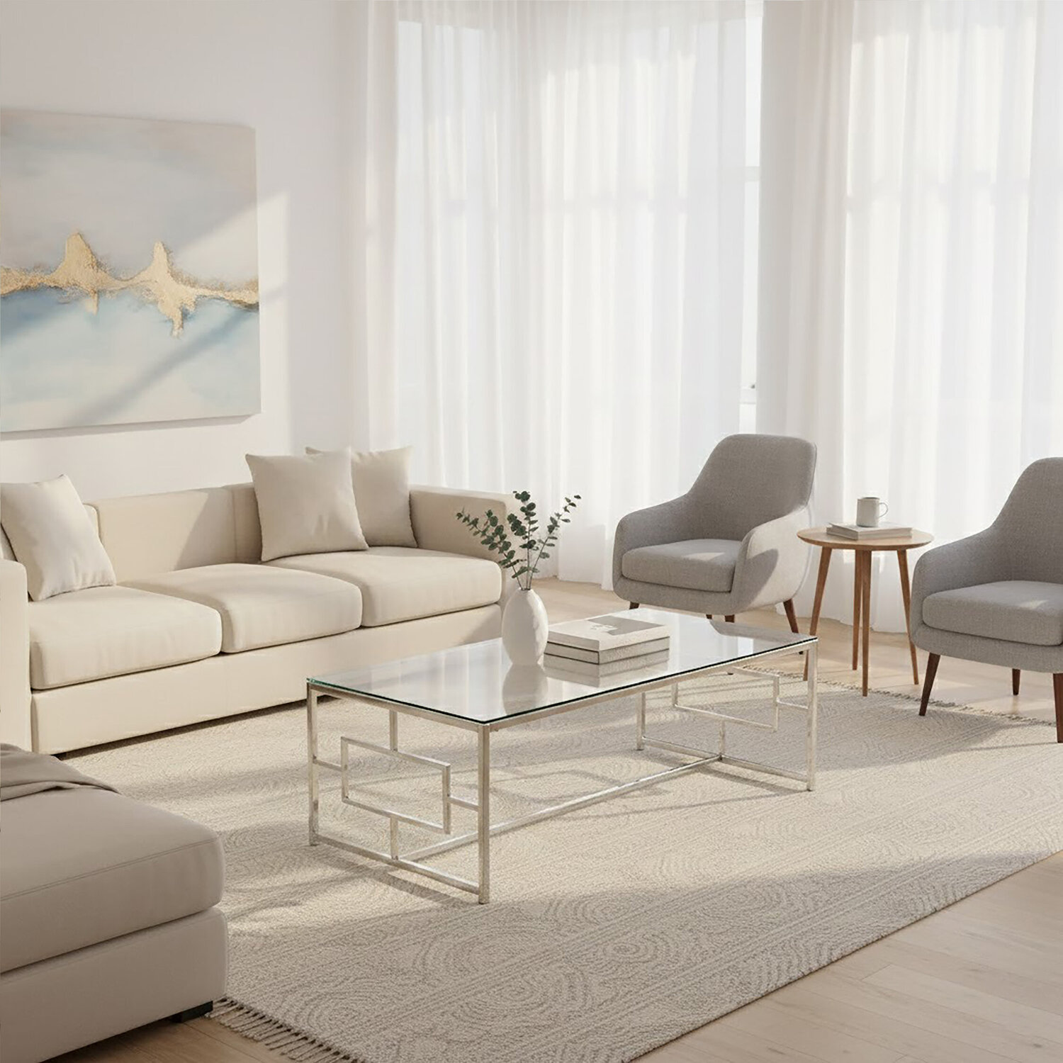 Allure Clear Glass Silver Base Coffee Table - Silver