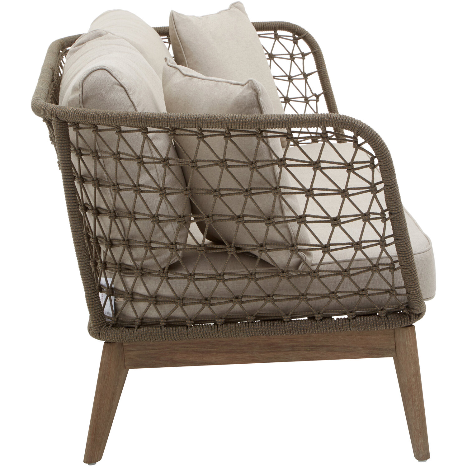 Opus Grey Woven Rope Three Seater Sofa With Cushions - Cream