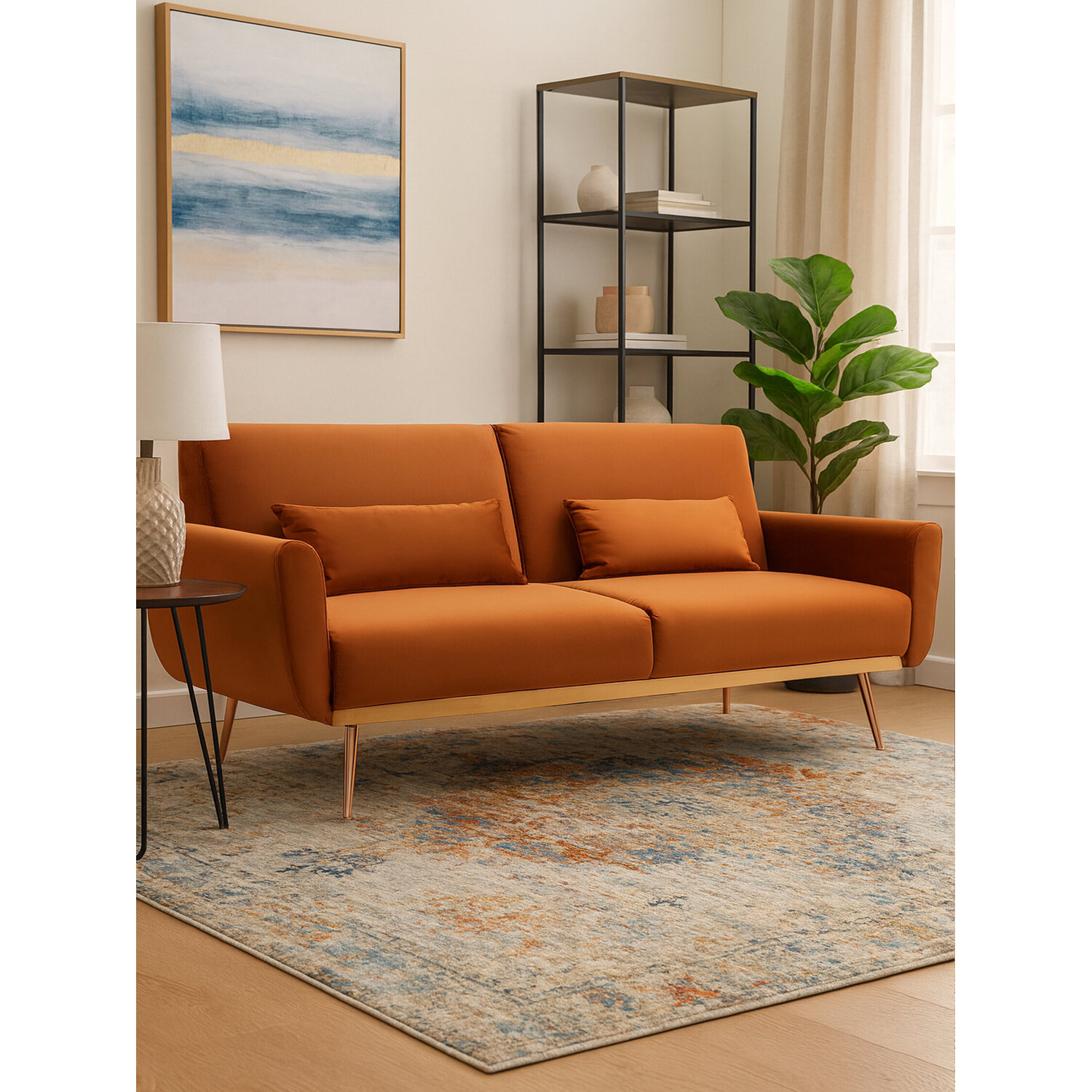 Interiors By Premier Hatton Burnt Orange Velvet Sofa Bed - Orange