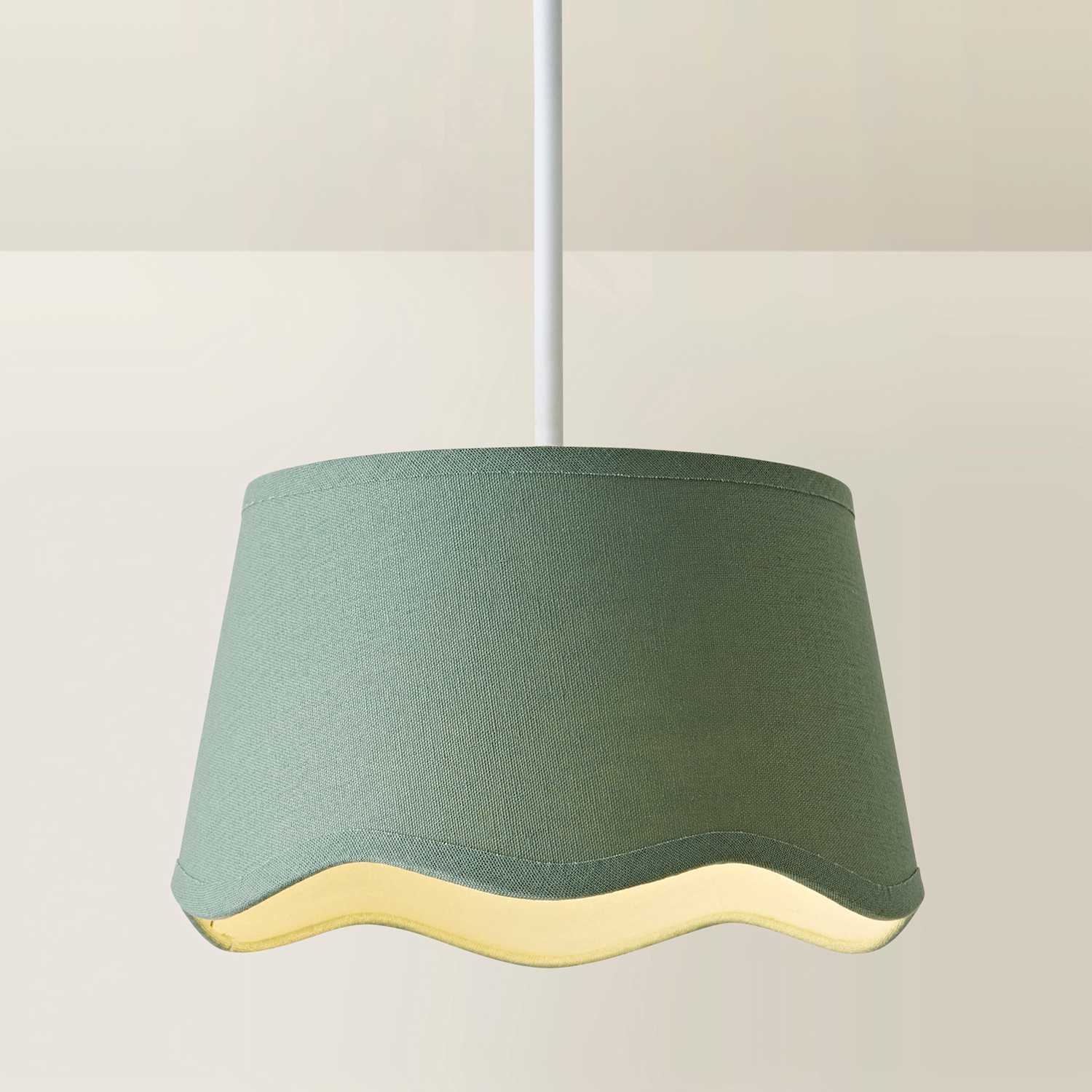 ValueLights Mabel Linen Small 20cm Scallop Edge with Trim Lamp Shade with Bulb in Green - Image 2